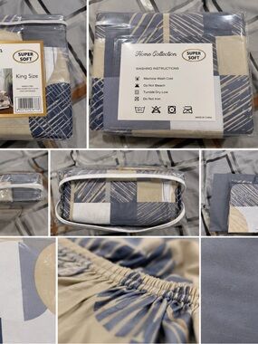 Home Collection Blue & Beige Geometric King Sheet Set